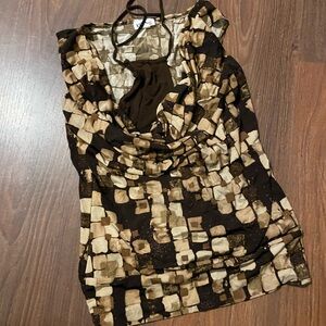 Koi Brown and Tan Patterned Blouse Very early 2000’s Y2K